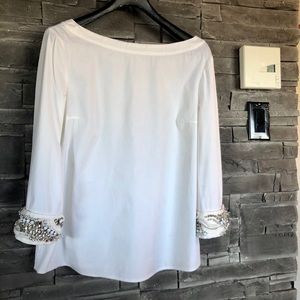 Prada white cotton blouse crystal cuffs